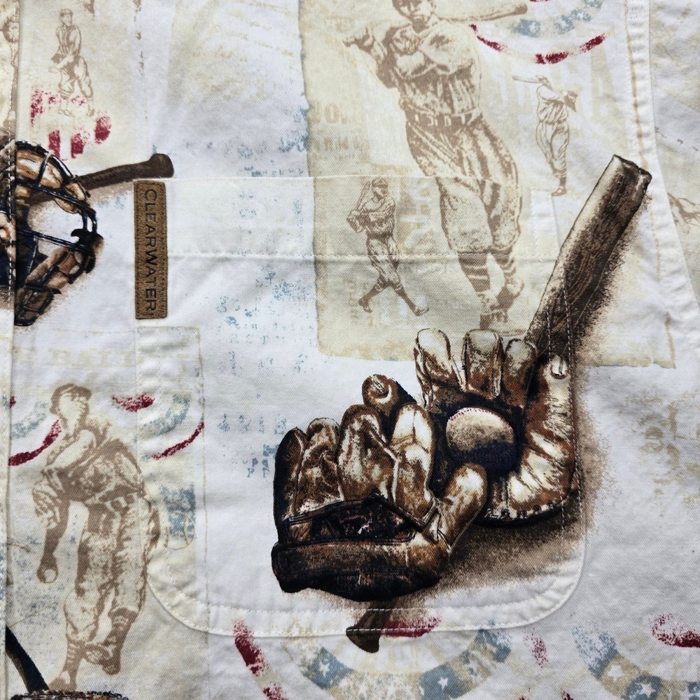 Clearwater Outfitters Shirt Mens Medium Button Down Old Time Baseball‎ Theme - Picture 3 of 8
